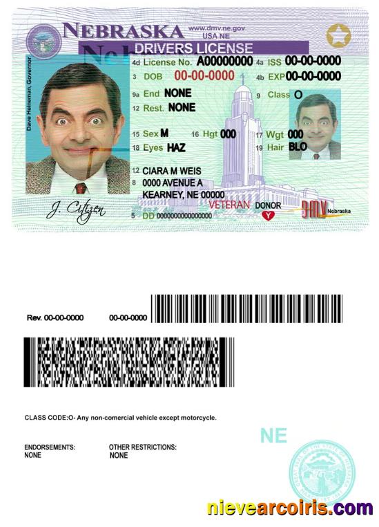 USA Nebraska Driving License Sample