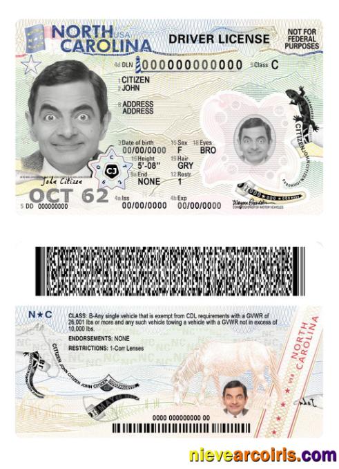 USA North Carolina Driving License 2024 Present Preview