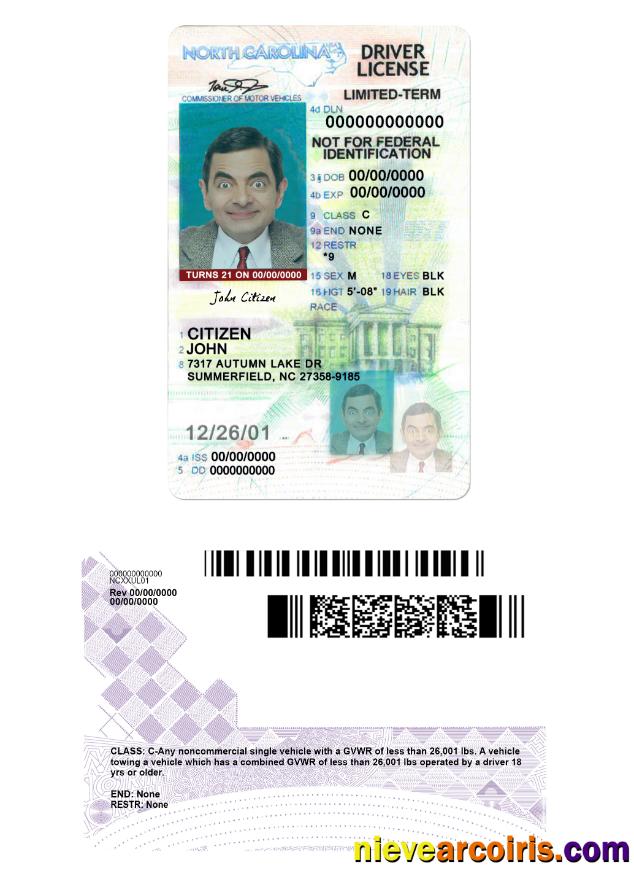 USA North Carolina Driving License Under 21 Photolook