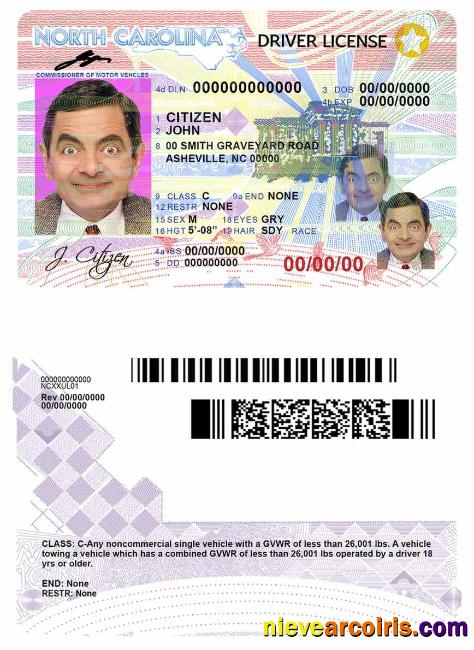 USA North Carolina Driving License Template