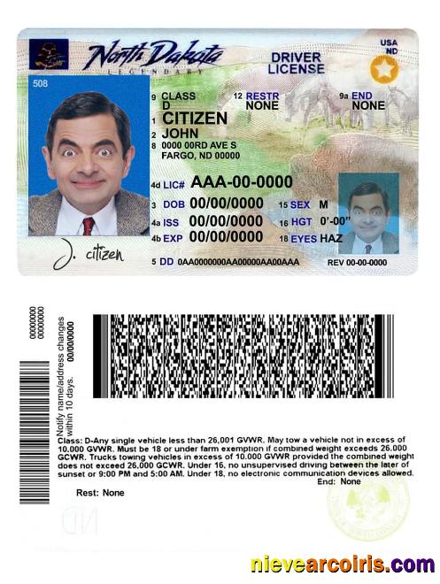 Realistic USA North Dakota Driving License Template In PSD Format, Fully Editable, 2020 – Present