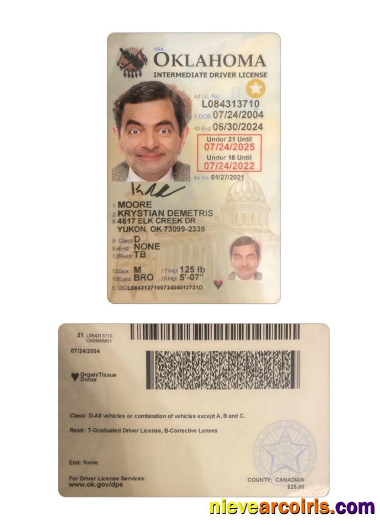 USA Oklahoma Under 21 Driving License Preview