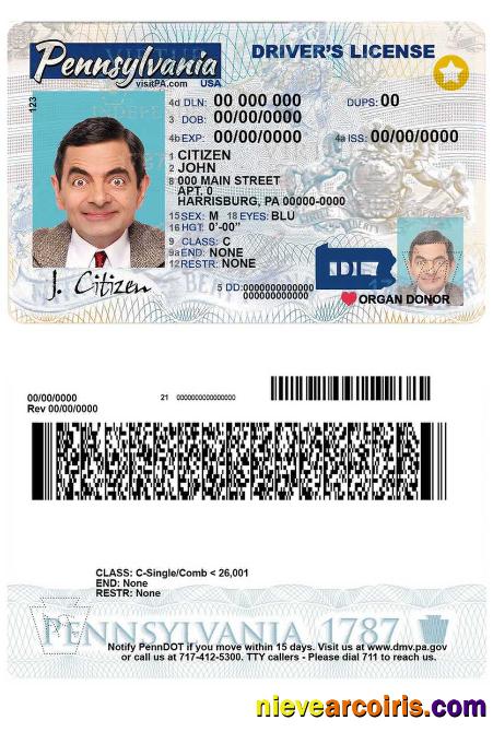 USA Pennsylvania State Driving License Photolook