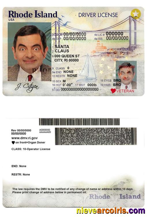 USA Rhode Island State Driving License Template