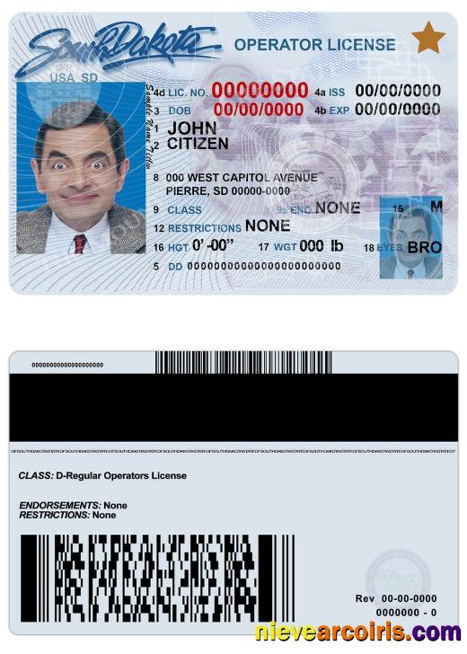 USA South Dakota Driving License Preview