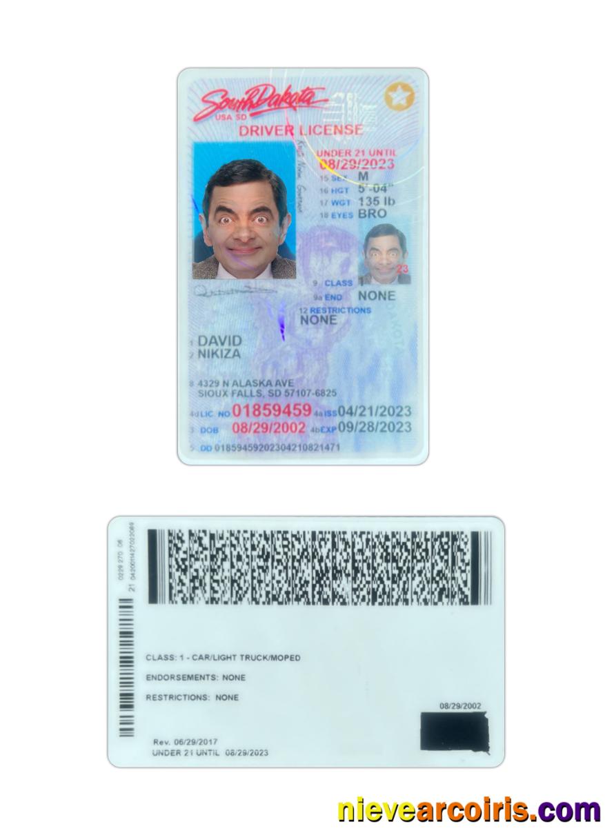 USA South Dakota Under 21 Driving License 2023 Present Template