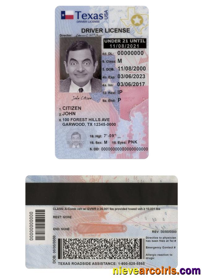 USA Texas Driving License Under 21 Template