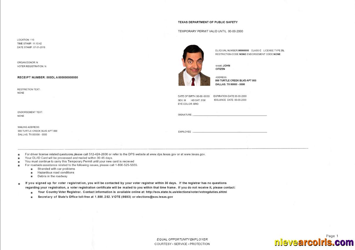 Premium USA Texas Temporary Driving Permit PSD Editable Template