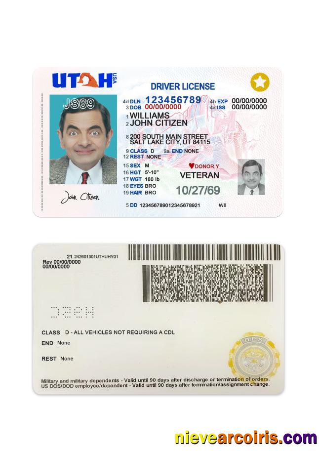 USA Utah Driving License 2021 Present1 Sample