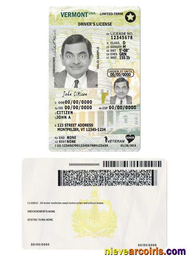 USA Vermont Driving License Under 21 Photolook