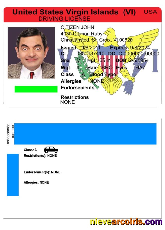USA Virgin Islands DL Template