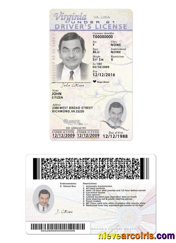 USA Virginia Driving License Under 21 New Version Template
