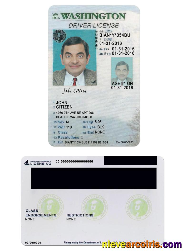 USA Washigton Driving License Under 21 Sample