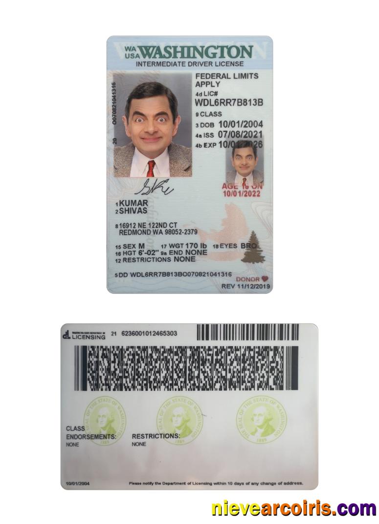 USA Washington Under 21 Intermediate Driving License Sample