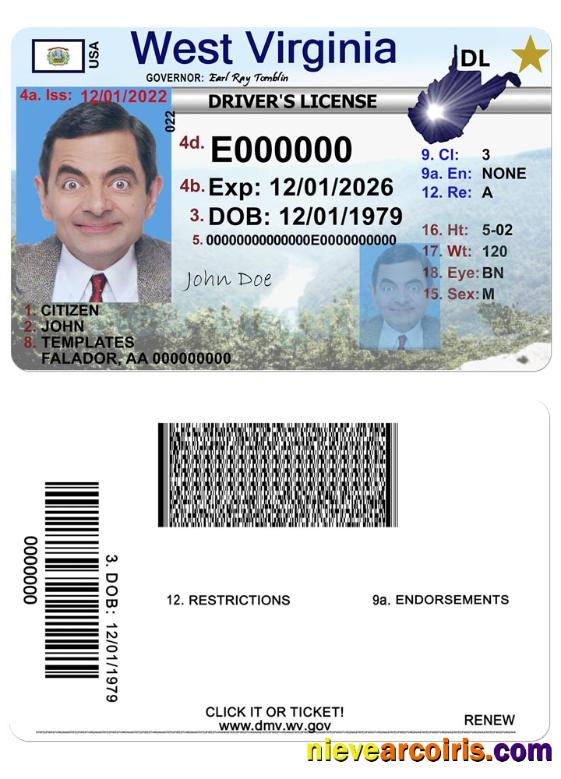 USA West Virgina Driving License Template