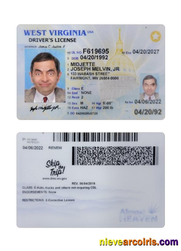 USA West Virginia Driving License 2022 Present Template