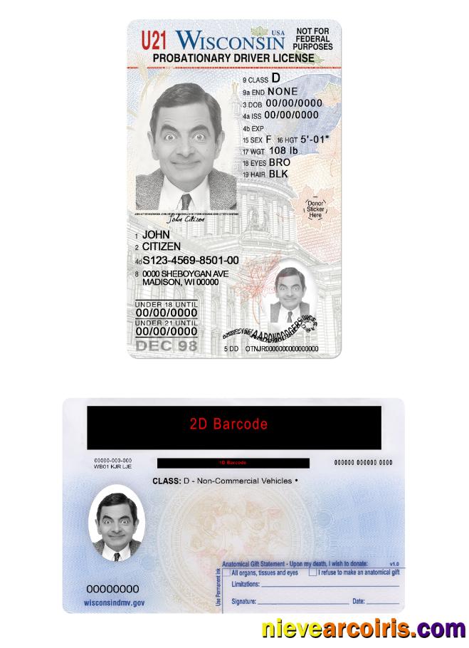 USA Wisconsin Driving License Under 21 Template