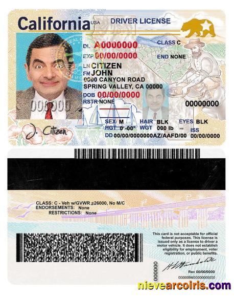 Realistic USA State California Driving License Template In PSD Format (2018, January – Present)