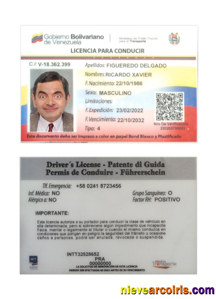 Venezuela Driving License 2022 Present Photolook