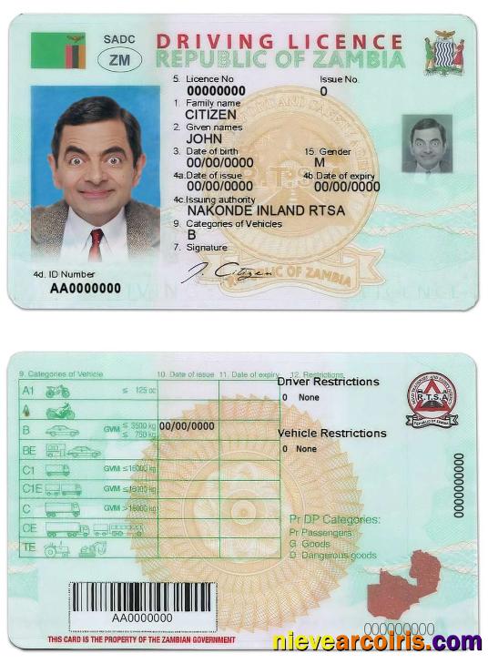 Zambia Driving License Template