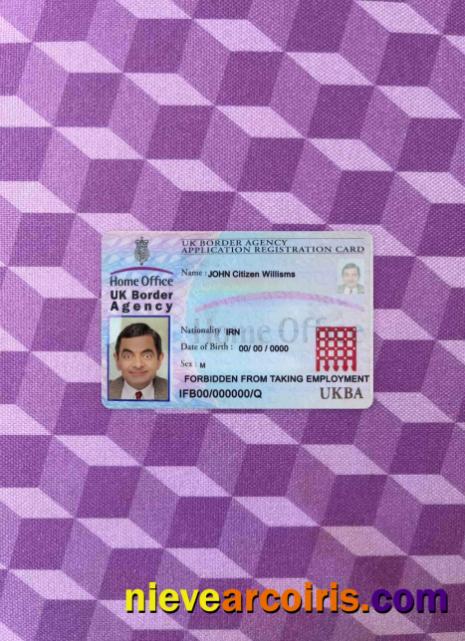United Kingdom Border Agency Application Registration Card Photolook FRONT Photolook