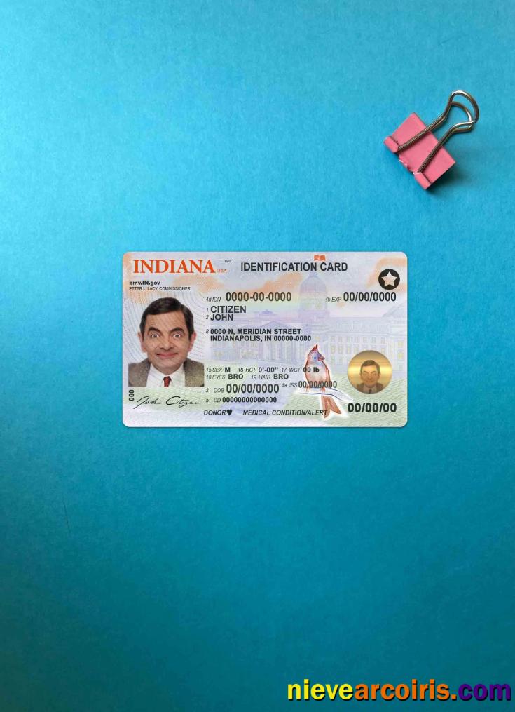 USA Indiana ID Card Photolook FRONT Template