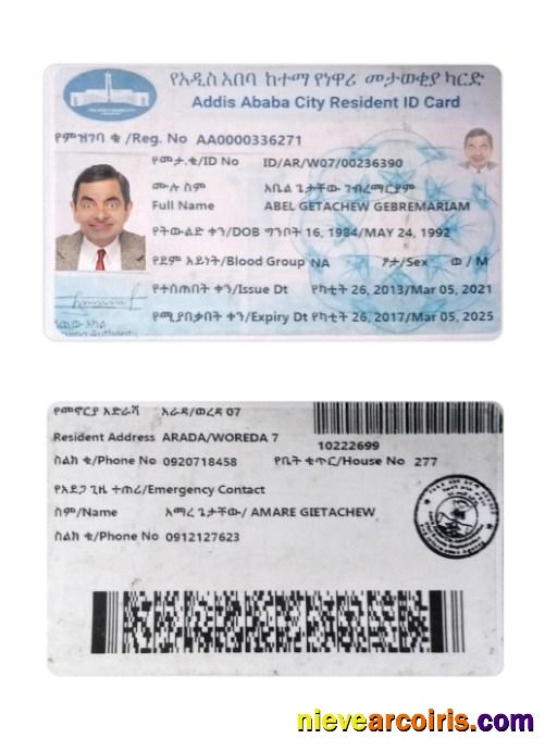 Addis Ababa Resident ID Card Sample