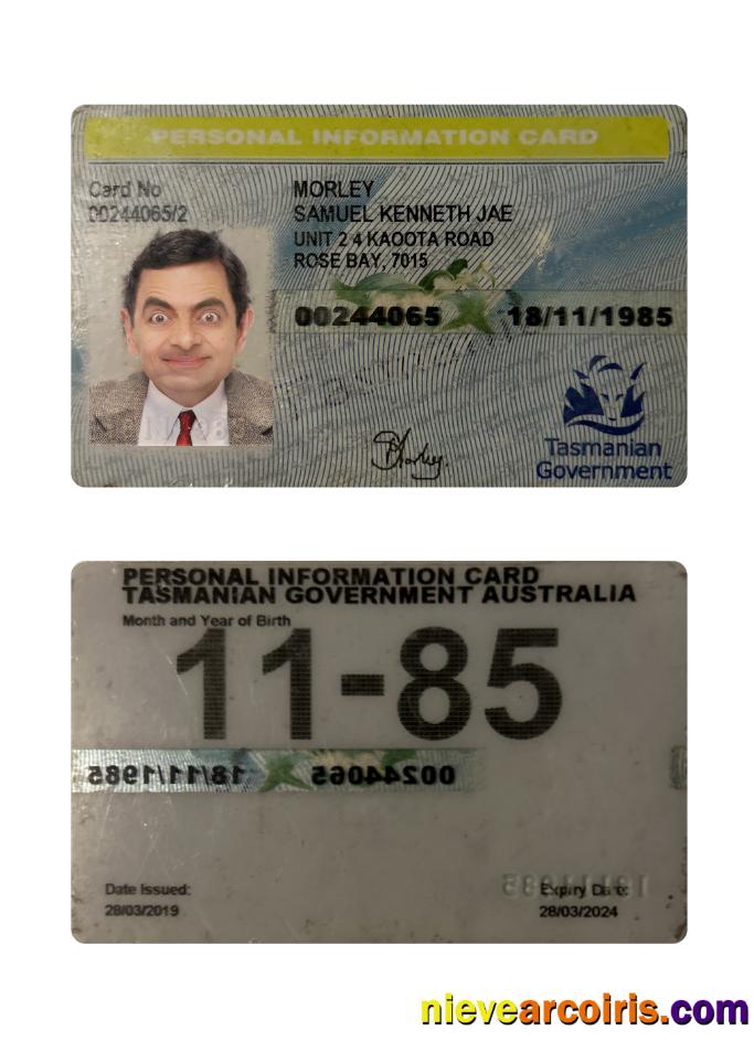 Australia Tasmania Personal Information Card Photolook