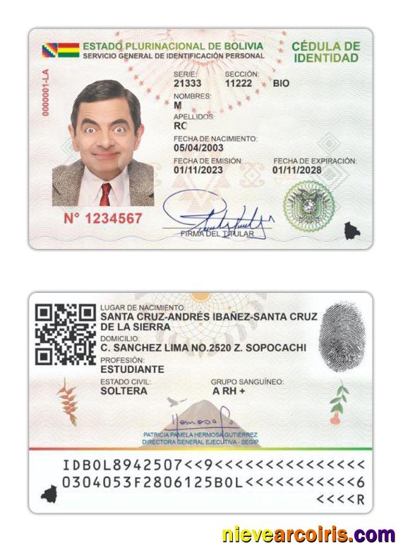 Bolivia ID Card 2023 Present Template