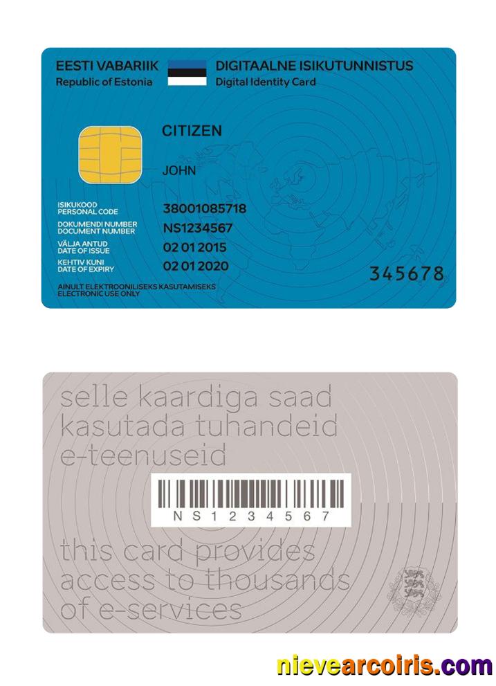 Estonia Digital ID Card 2018 Present Template