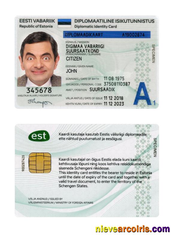 Estonia Diplomatic ID Card 2018 Present Template