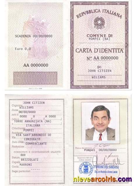 Italy Identity Card (La Carta D’Identita’ Italiana) Sample