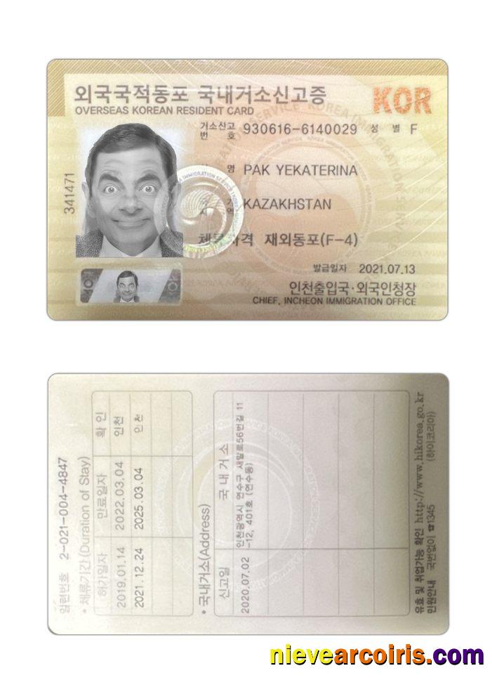 Korea Residence Card 2021 Present Template