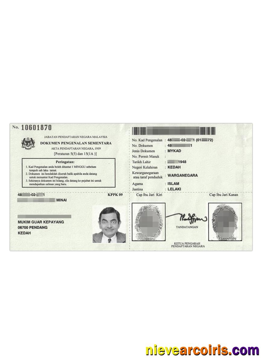 Malaysia Temporary Identification Certificate Template