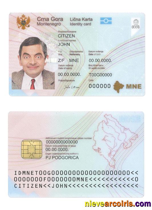 Montenegro ID Card Template