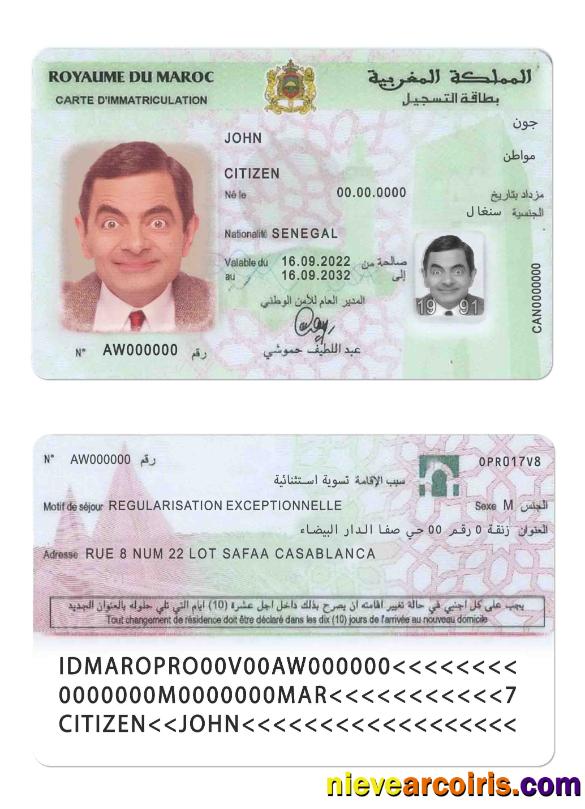 Morocco Registration Card Sample
