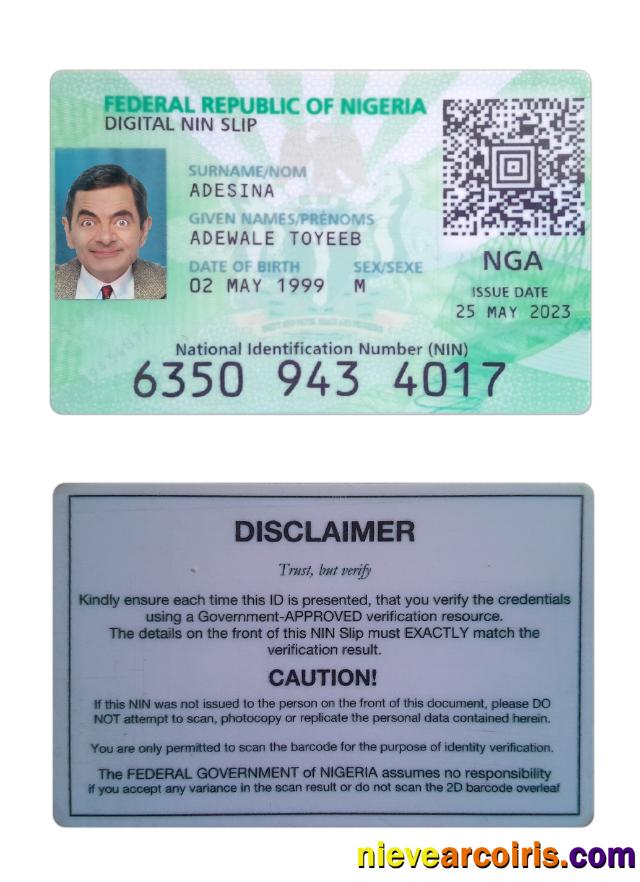 Nigeria Digital ID Card 2023 Present Sample