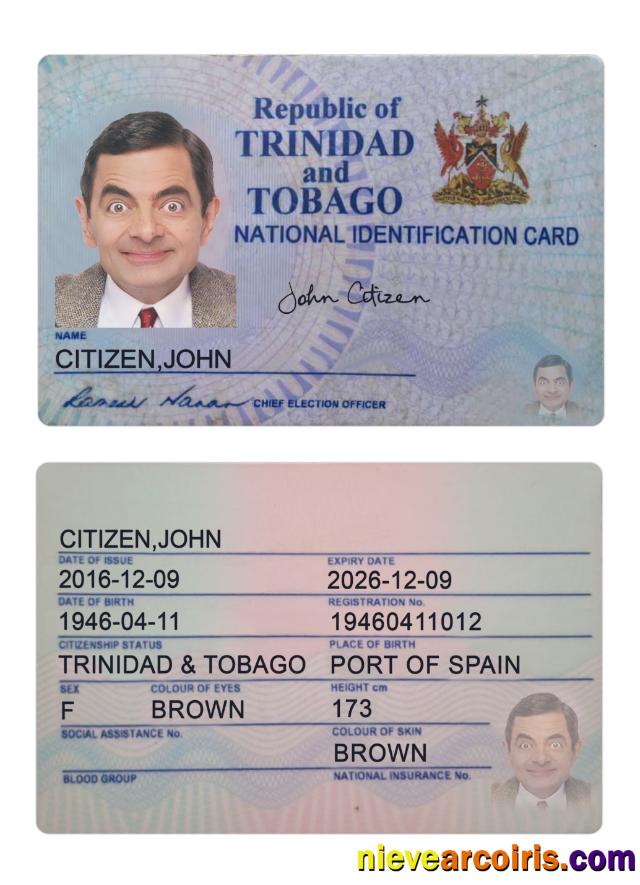 Trinidad And Tobago ID Card 2016 Present Template