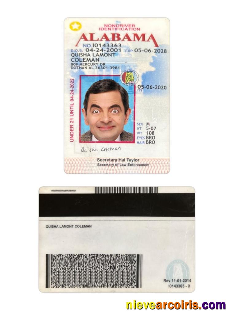 USA Alabama Under 21 ID Card Template