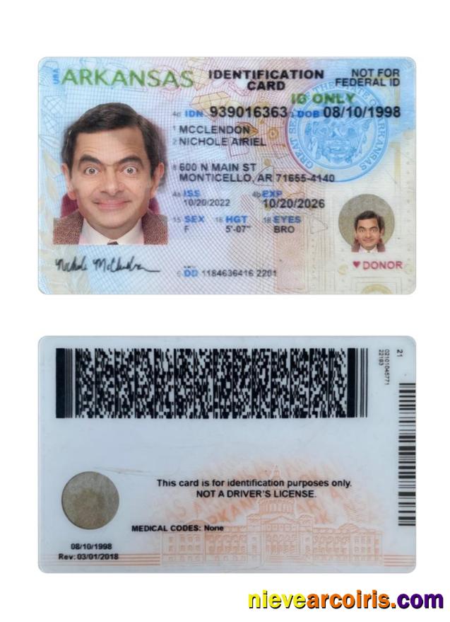 USA Arkansas ID Card Template