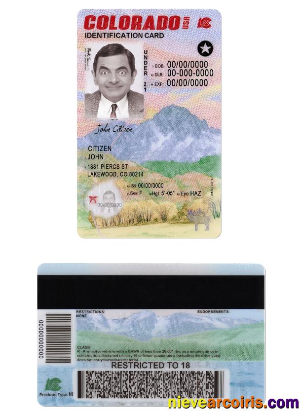 USA Colorado ID Card Under 21 Template