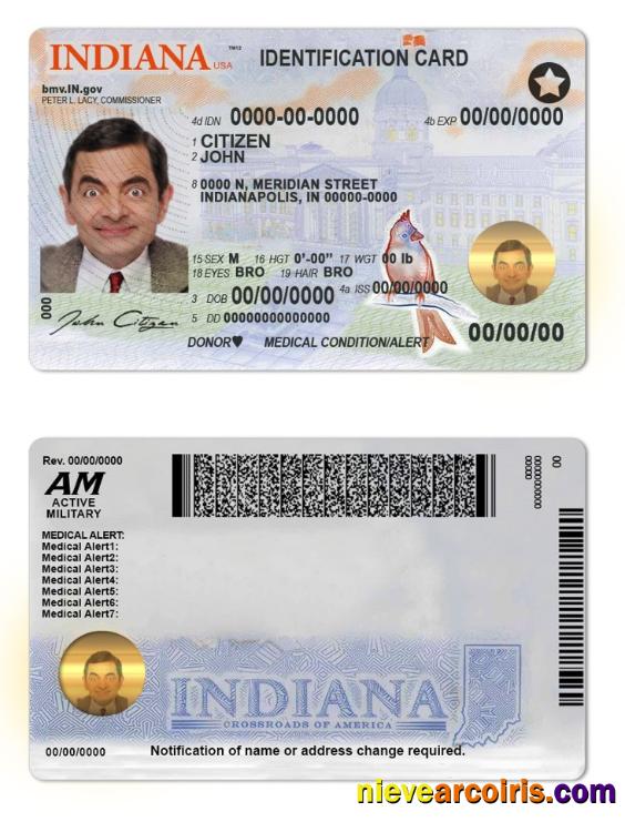USA Indiana State ID Template