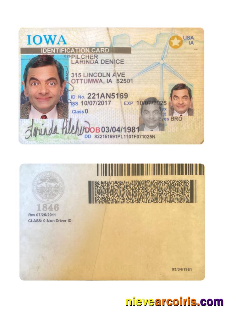 USA Iowa ID Card Sample