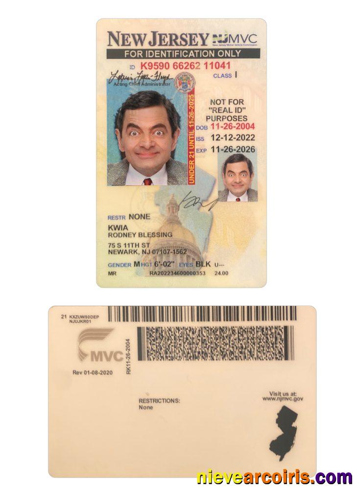USA New Jersey Under 21 ID Card Template
