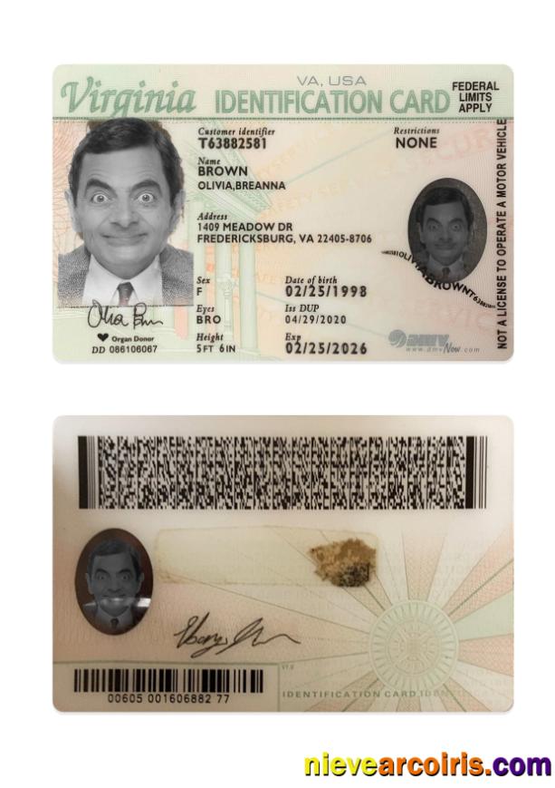 USA Virginia ID Card Template