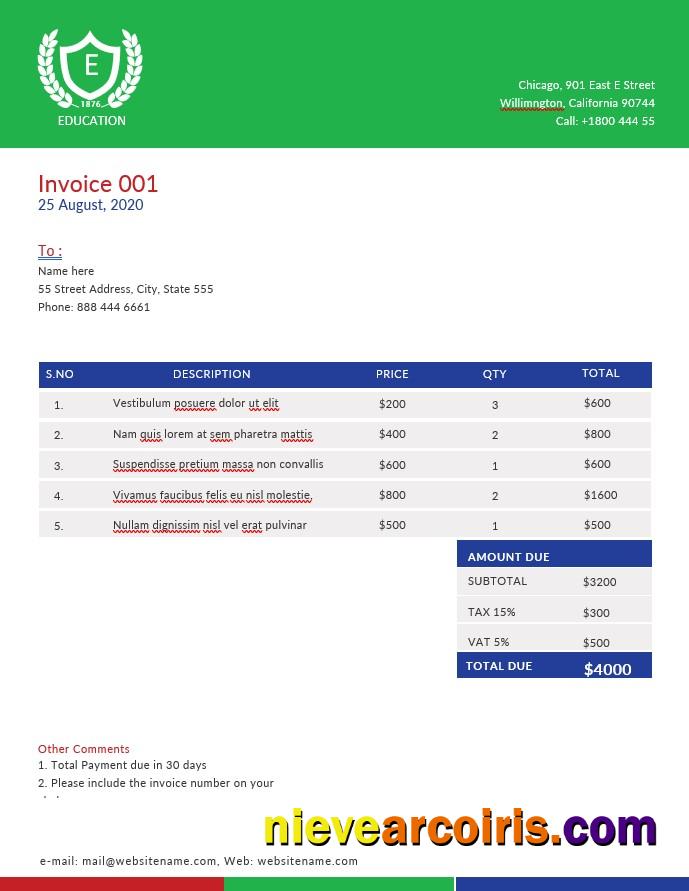 Editable A4 Education Invoice Template