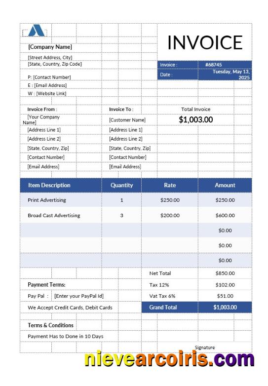 Realistic Advertising Invoice Template