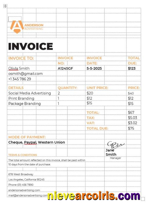 Editable Advertising Agency Invoice Template