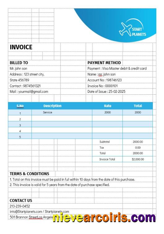 Premium Airlines Aviation Services Invoice Template