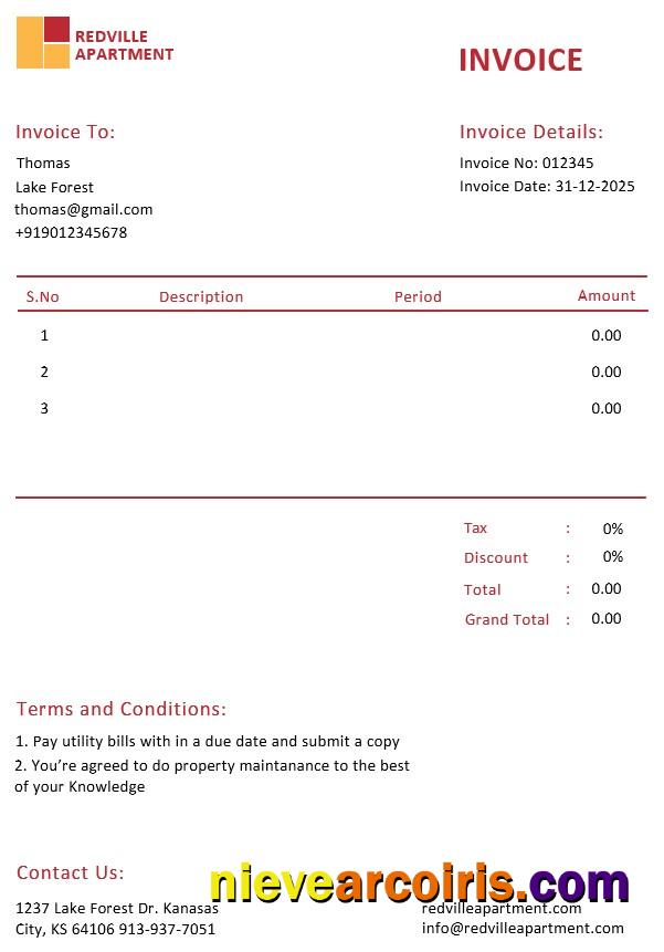 Professional Apartment Rental Invoice Template